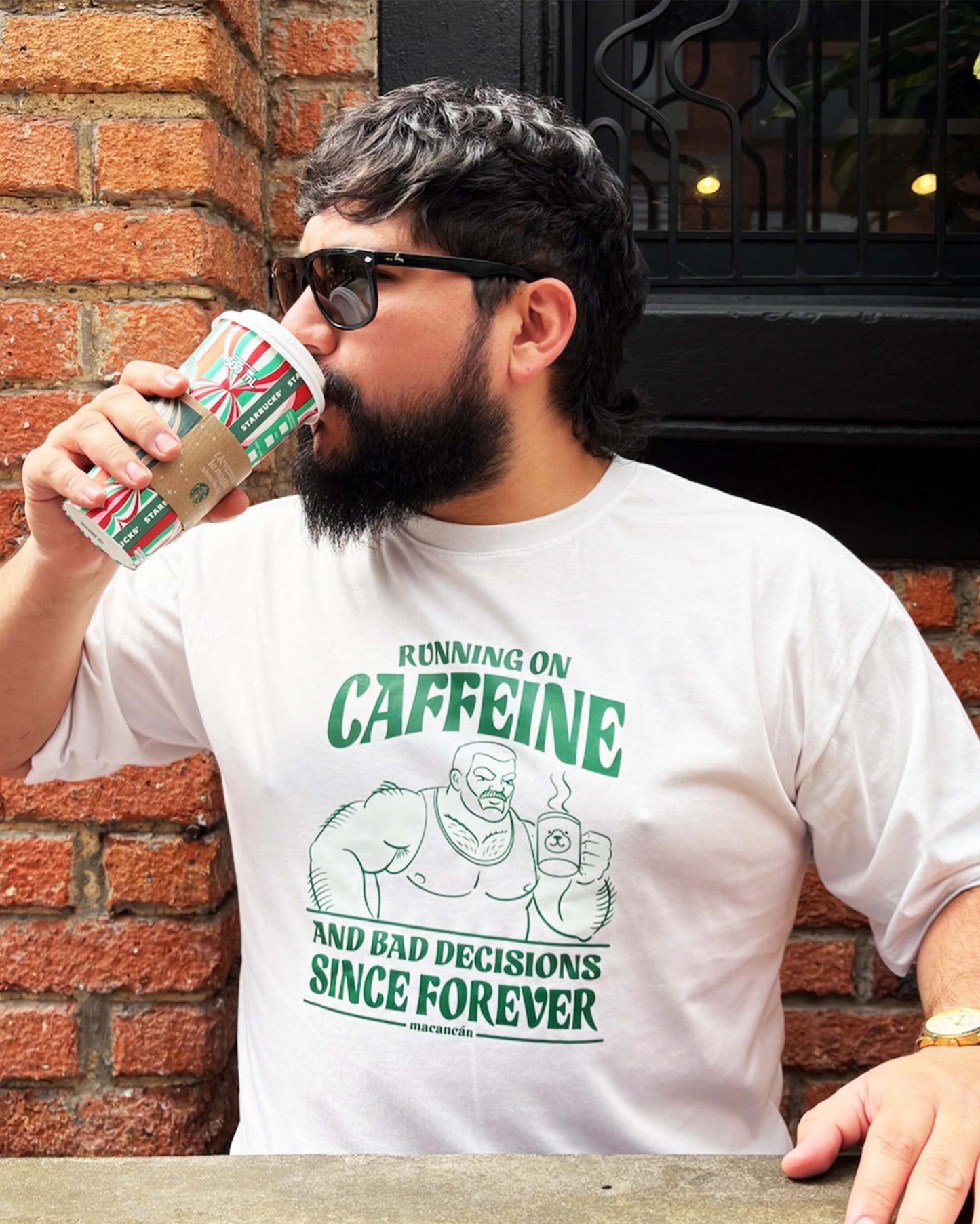 Camiseta Running on Caffeine and Bad Decisions Since Forever